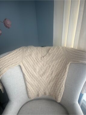 Evelyn Grace 100% Cashmere Cable Knit V-Neck Sweater Size Small